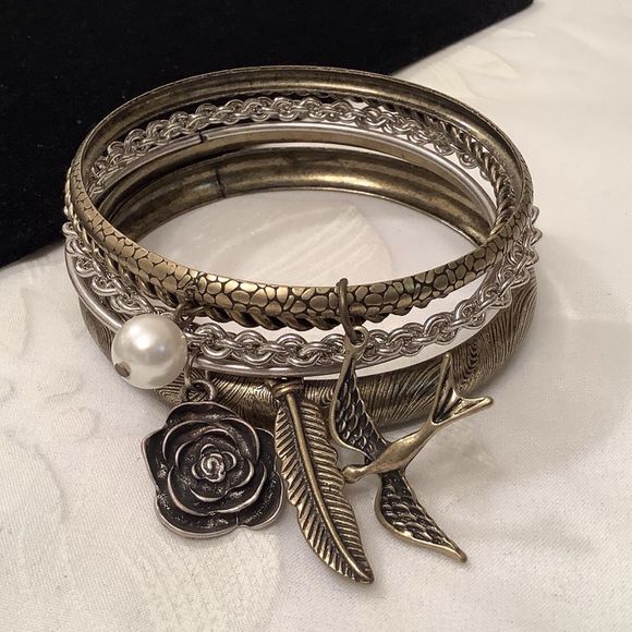 Boho Bangle Set Of Six With Charms - Picture 5 of 6